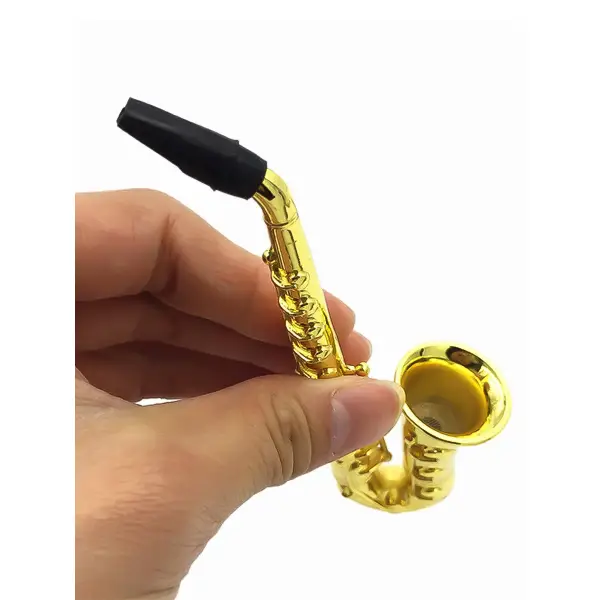 2PCS Golden Saxophone Shape Metal Smoking Pipe with Screen - Image 3