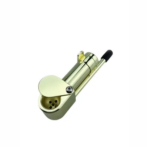 3.42-inch Brass Rocket Smoking Pipe with Sliding Lid and Poker