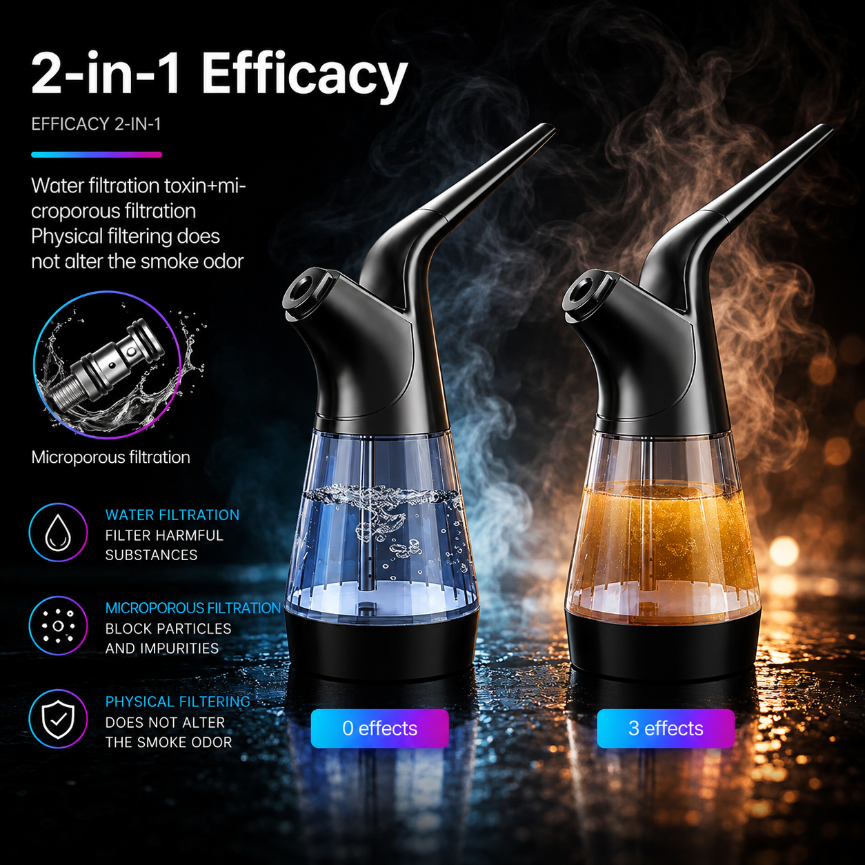 Sleek Dual-Filter Zinc Alloy Water Pipe with LED Lighting - Image 2
