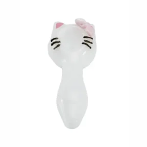 Girly Cute White Hello Kitty Cat Glass Spoon Pipe with Pink Bow